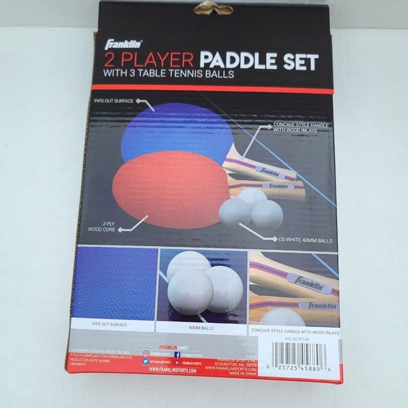 Franklin 2 Player Table Tennis Set Ping Pong Paddle Kit 2 Paddles 3 Balls NEW - Picture 2 of 3
